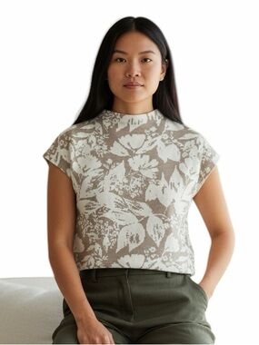Joie•Sleeveless Neutral Floral Patterned Boxy Top